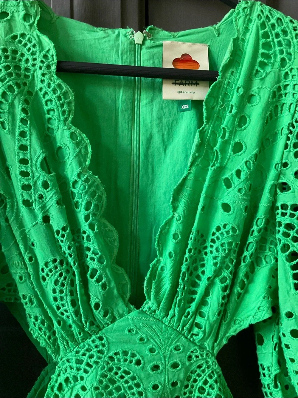 FARM Rio Vibrant Richeliu Eyelet Maxi Dress with Puff Sleeves - Picture 6 of 13